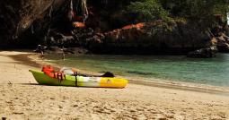 canoe at white sandy beach in krabi